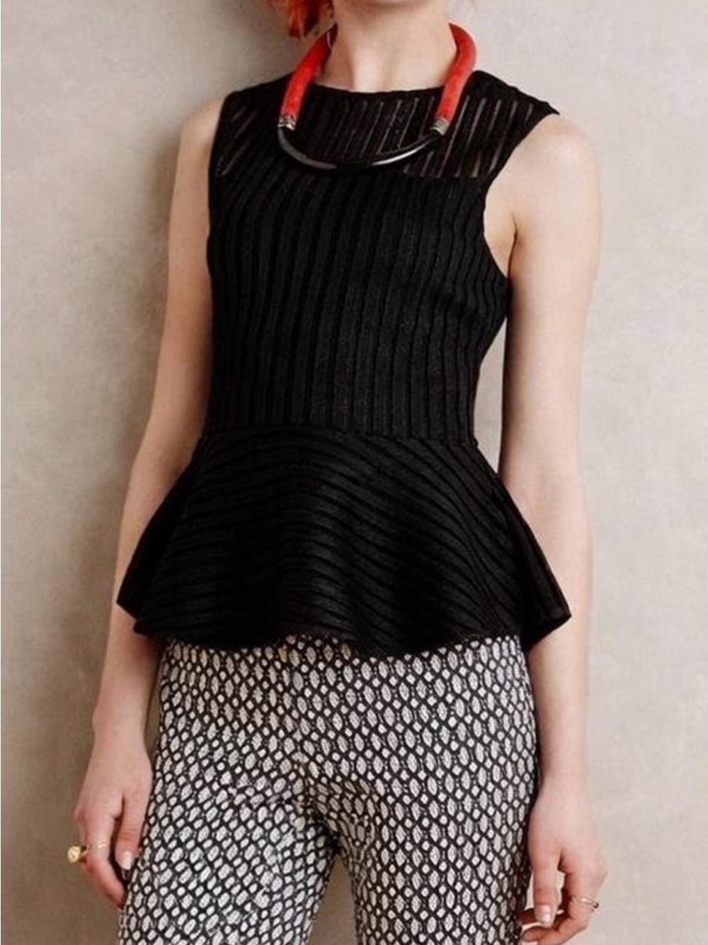 Anthropologie HD in Paris Black Mesh Peplum Blouse Sz M
